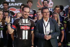 Berlijn - Germany - wielrennen - cycling - radsport - cyclisme -  John Degenkolb and mister Springer  pictured during the presentation/ Team Launch of Team Giant - Alpecin in the Italian Embassy - foto Carla Vos/Cor Vos © 2016 HR