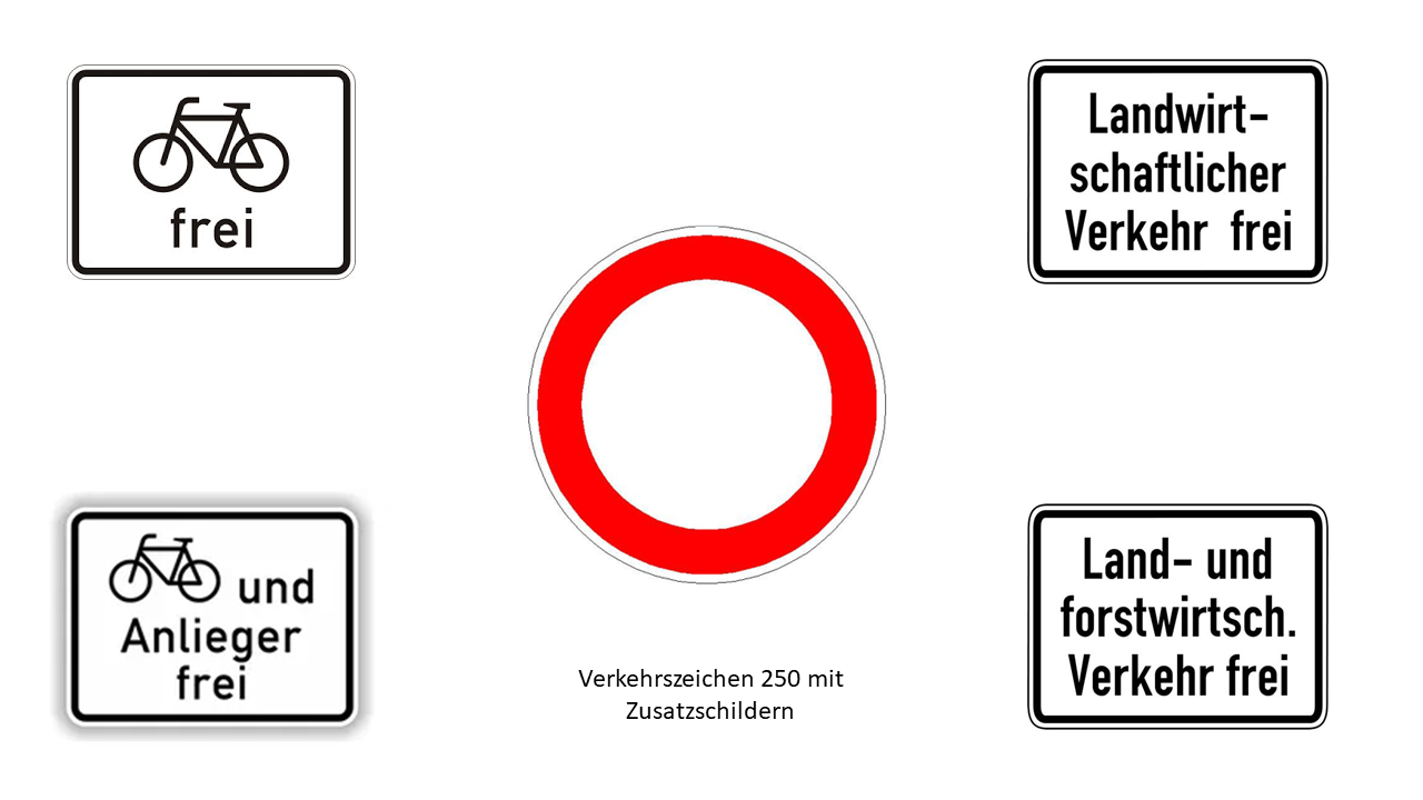 Verkehrszeichen Nr. 250 mit Zusatzschildern