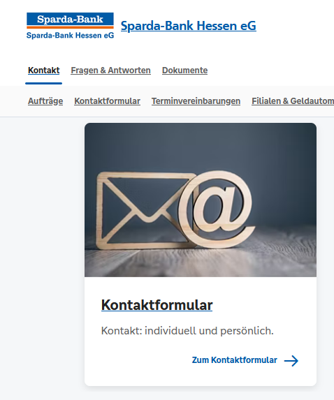 Screenschot von der Homepage der Sparda-Bank Hessen e. G.