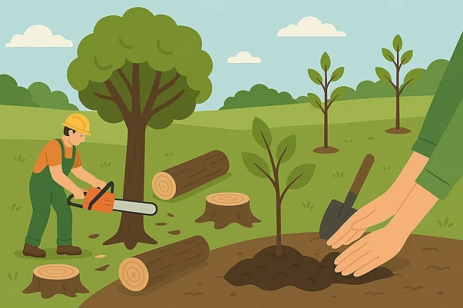 Symbolbild Baumfällung und Nachpflanzung