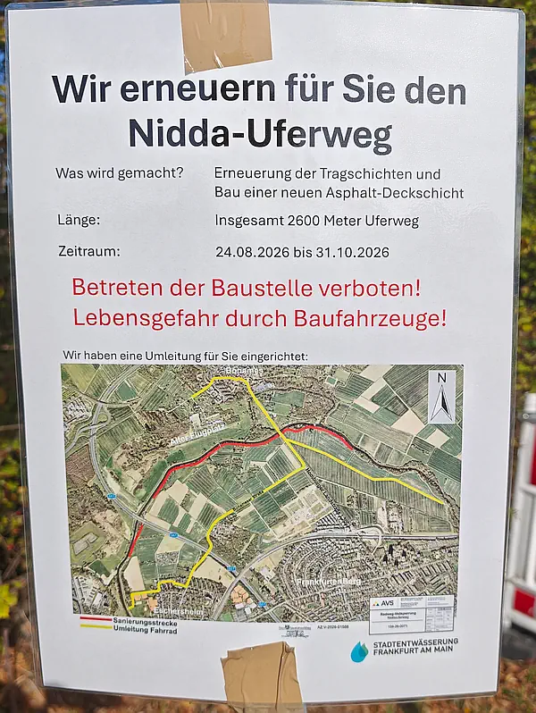 Niddaufer-Radweg Ausschilderung Umleitung